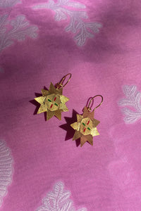 hand painted gold plated silver sun halo earrings