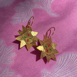 hand painted gold plated silver sun halo earrings