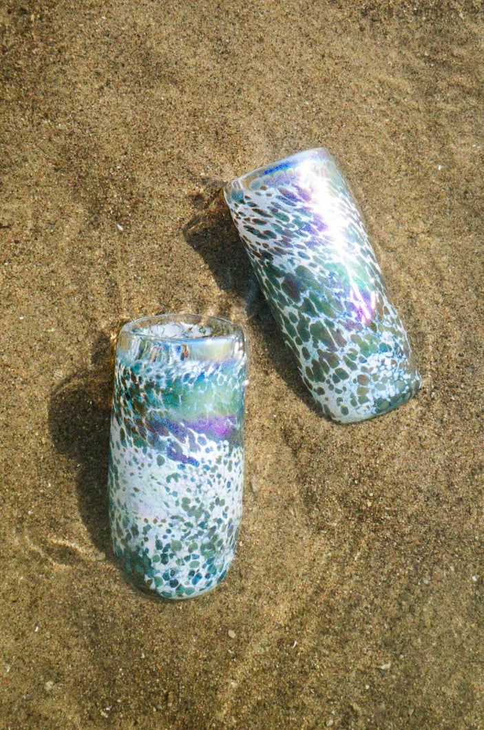 iridescent Dalmatian spotted hand blown glass tumbler