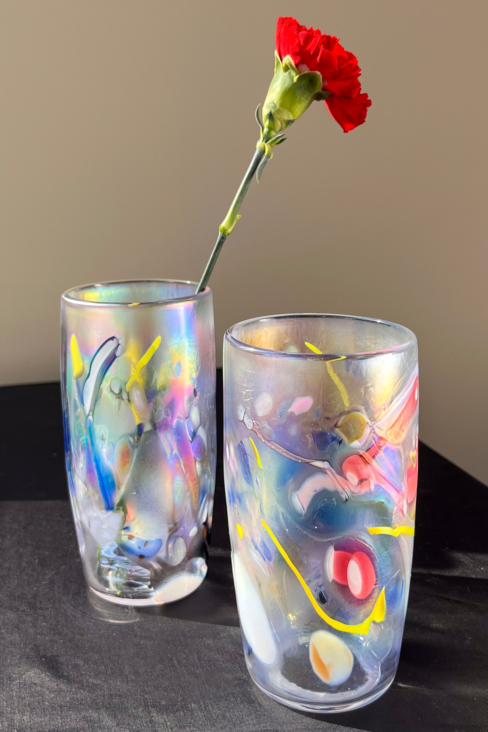 iridescent colourful handblown glass tumbler