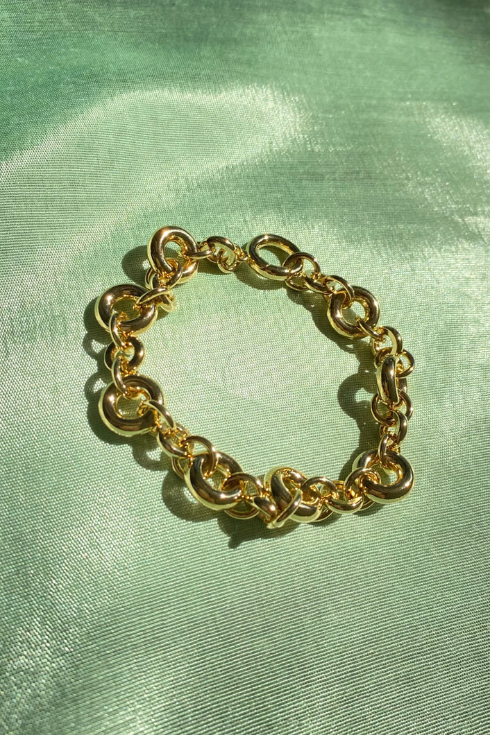 14k plated brass bracelet with alternating box links