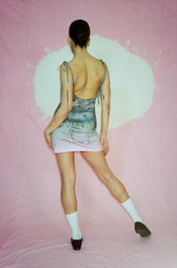 fitted cotton mini skirt in grey and pink