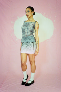 fitted cotton mini skirt in grey and pink