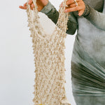 cream cotton netted beaded bell hand bag