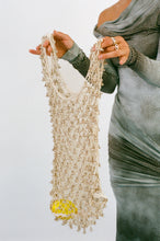 Load image into Gallery viewer, cream cotton netted beaded bell hand bag