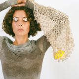 cream cotton netted beaded bell hand bag