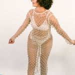 cream cotton netted beaded bell fitted midi skirt