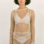 cotton netted beaded bell open back long sleeve