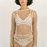 cotton netted beaded bell open back long sleeve