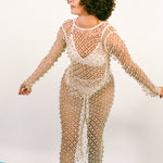 cotton netted beaded bell open back long sleeve