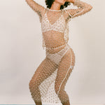 cotton netted beaded bell open back long sleeve