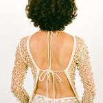 cotton netted beaded bell open back long sleeve