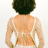 cotton netted beaded bell open back long sleeve