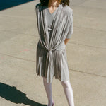 grey viscose elastane fitted drape mini dress