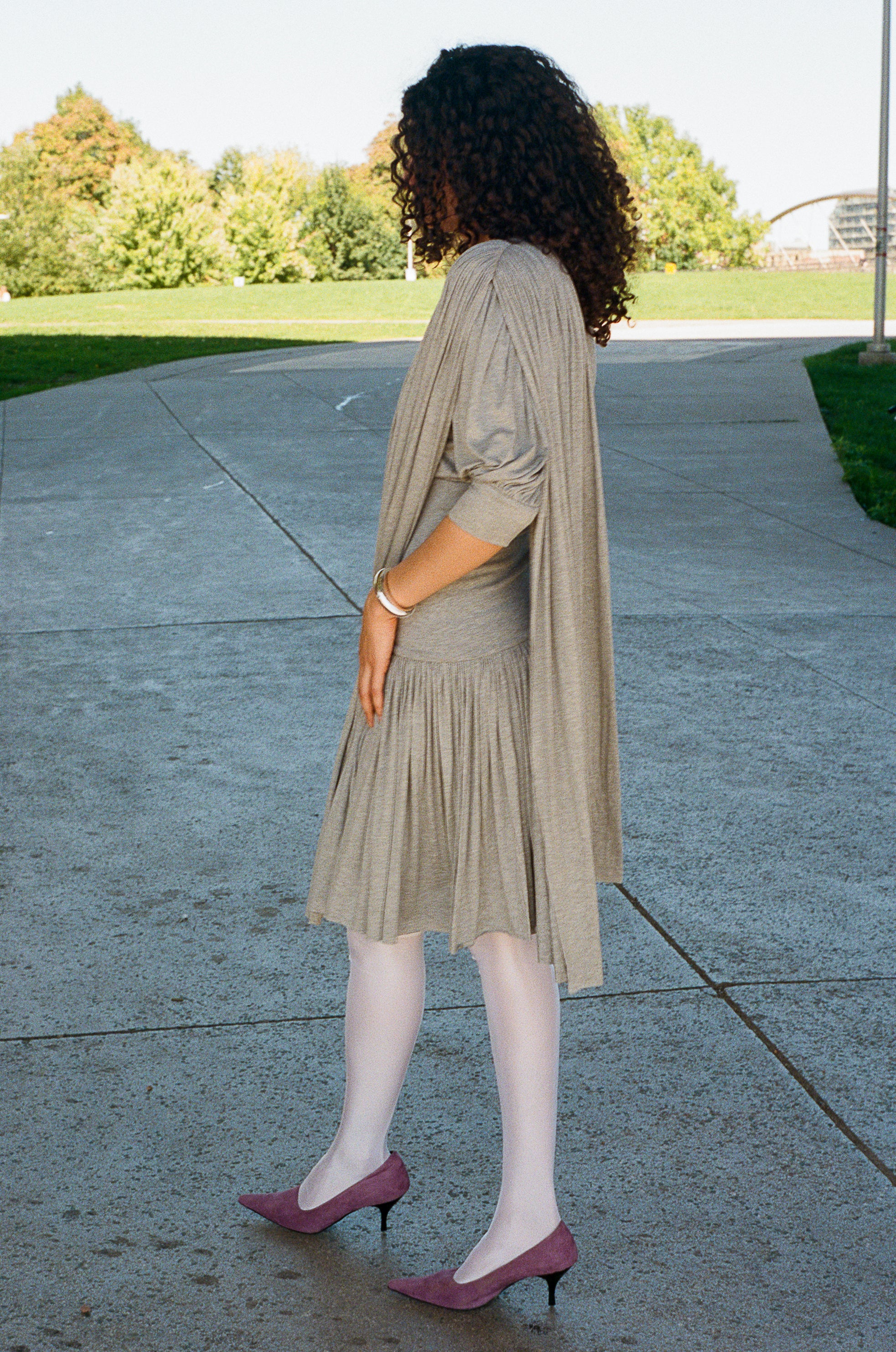 grey viscose elastane fitted drape mini dress