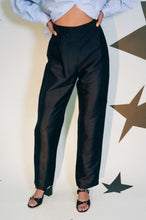 Load image into Gallery viewer, black silk shantung high waisted cigarette pant