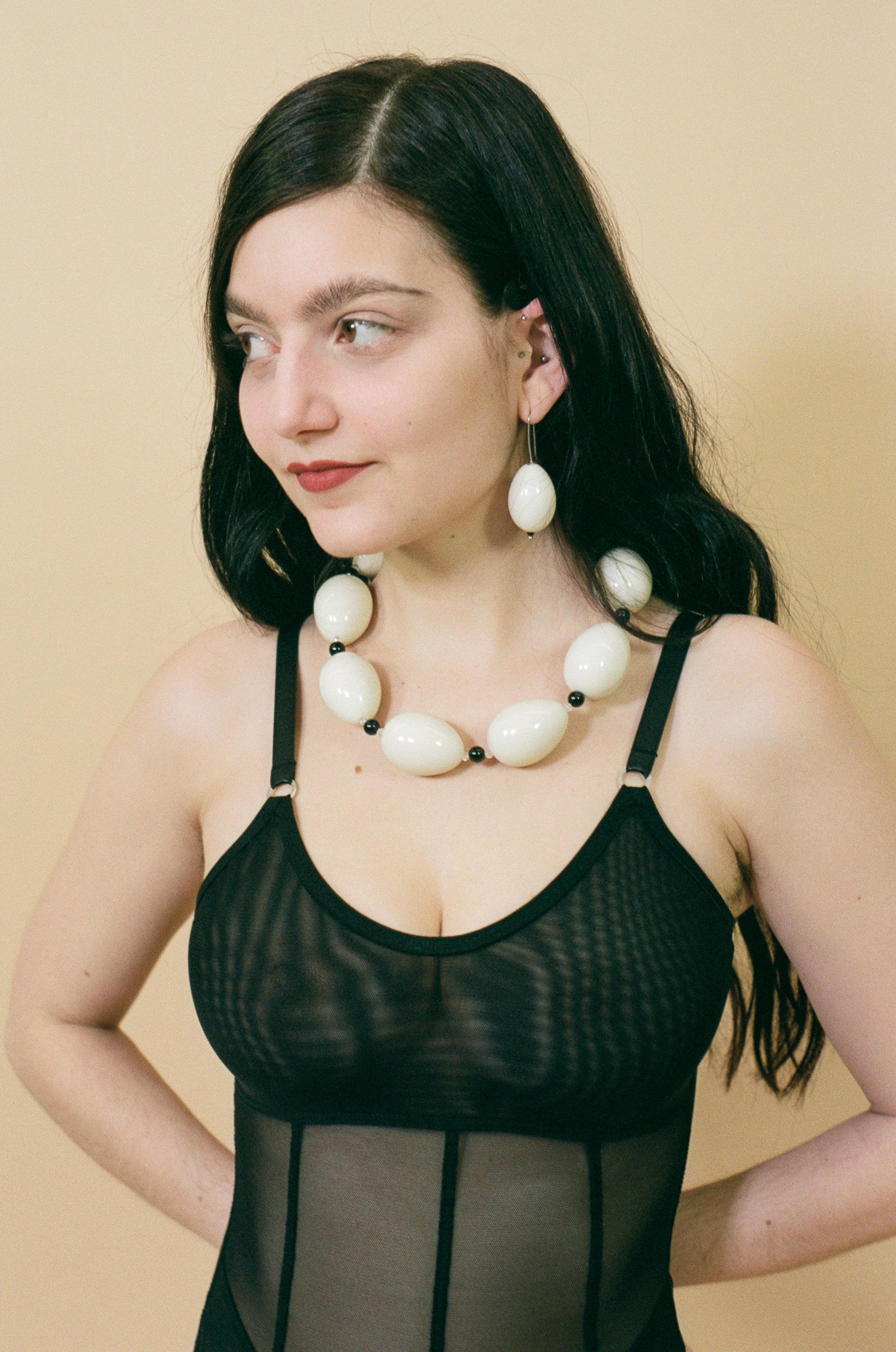 nylon spandex black stretch mesh bodysuit