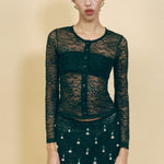 black stretch lace fitted button up cardigan