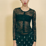 black stretch lace fitted button up cardigan