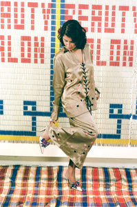 cotton silk mashroo long sleeve lace up tunic