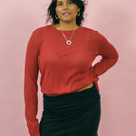 ruby red cotton nylon sheer longsleeve pullover sweater