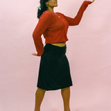 ruby red cotton nylon sheer longsleeve pullover sweater