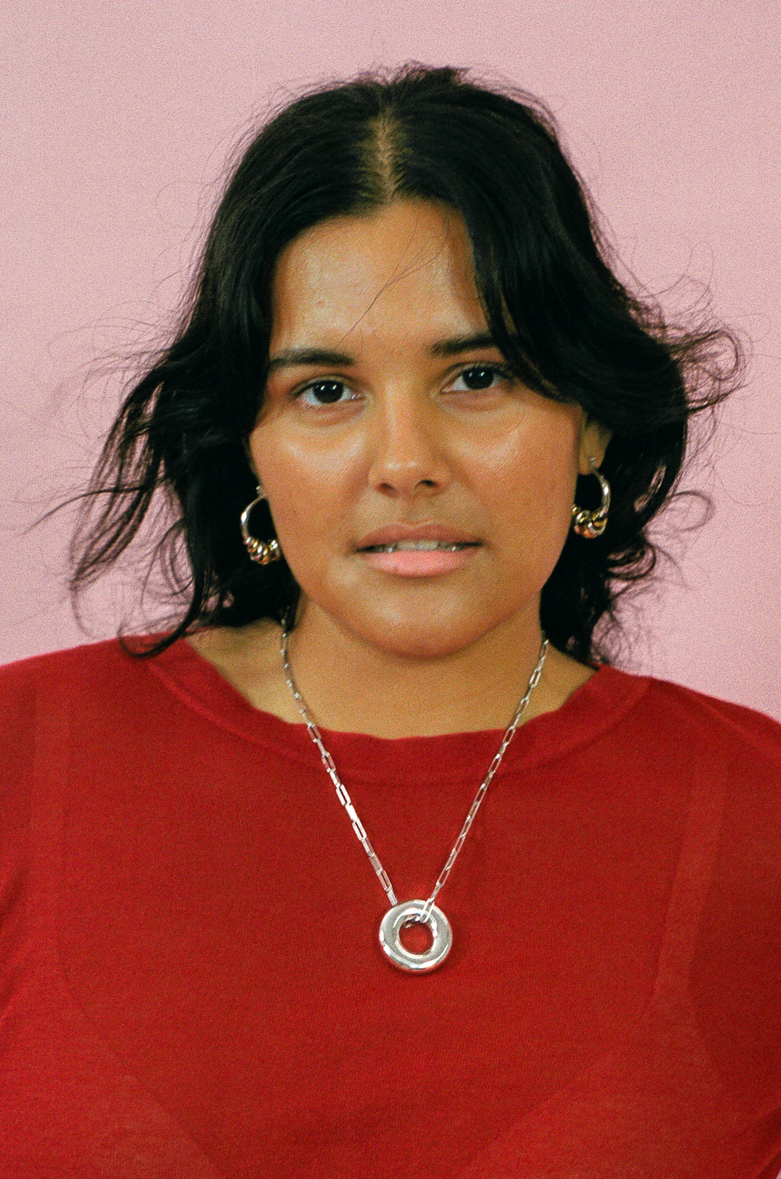 ruby red cotton nylon sheer longsleeve pullover sweater