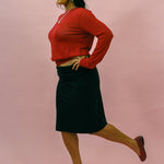 ruby red cotton nylon sheer longsleeve pullover sweater