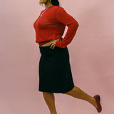 ruby red cotton nylon sheer longsleeve pullover sweater