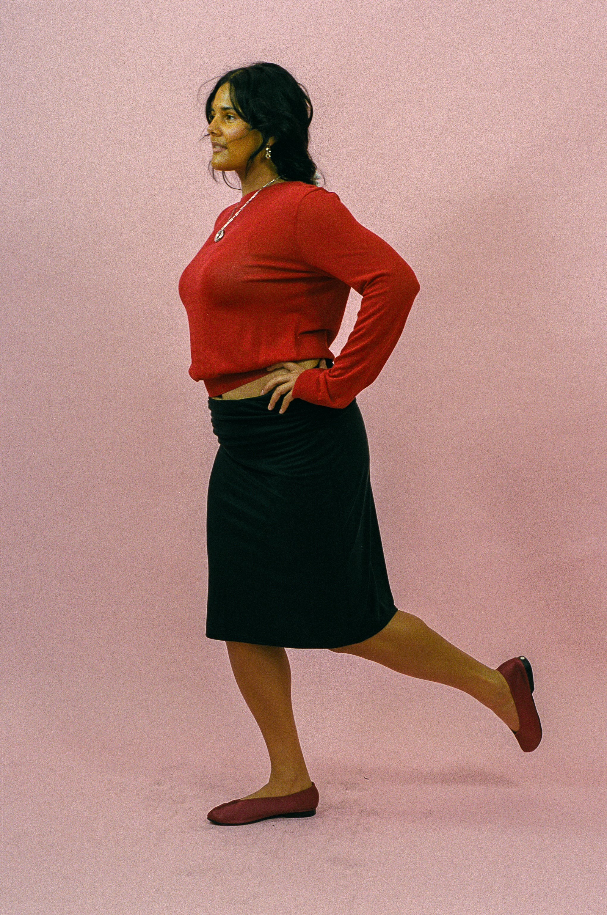 ruby red cotton nylon sheer longsleeve pullover sweater