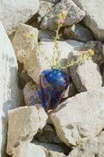 Load image into Gallery viewer, cobalt blue brown striped hand blown large vase