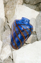 Load image into Gallery viewer, cobalt blue brown striped hand blown large vase