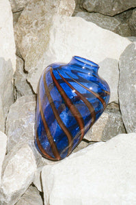 cobalt blue brown striped hand blown large vase