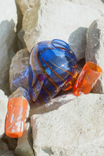 Load image into Gallery viewer, cobalt blue brown striped hand blown large vase