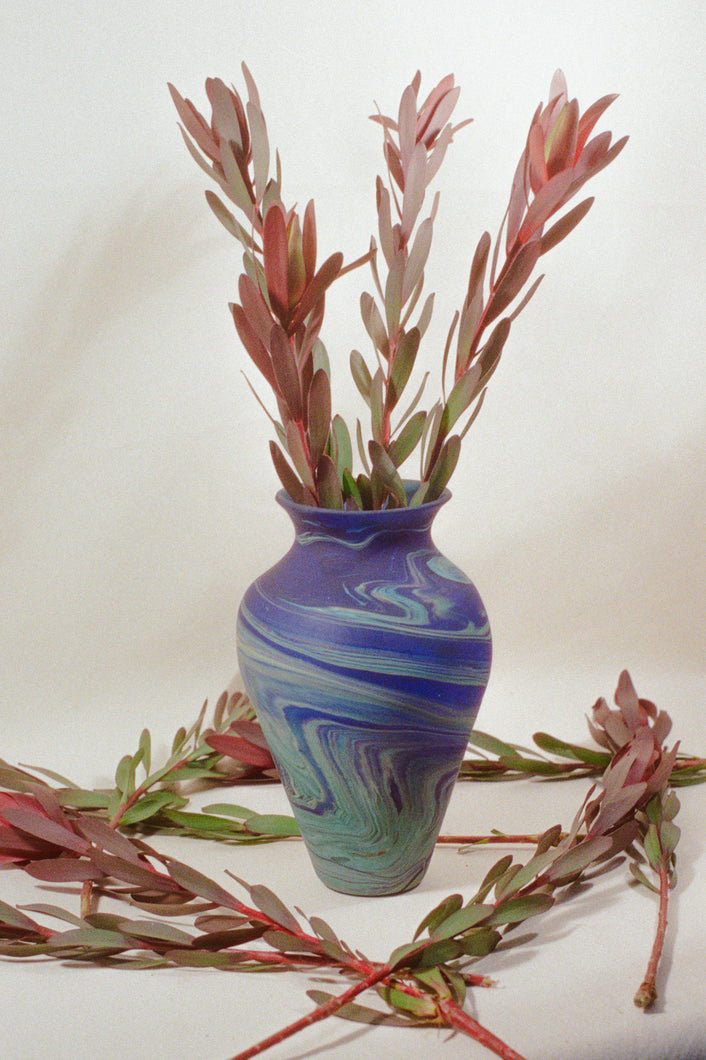 cobalt mineral handblown glass narrow lipped large vase