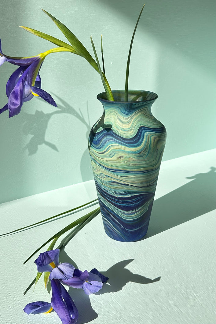 LARGE NARROW LIPPED VASE IN BLUE