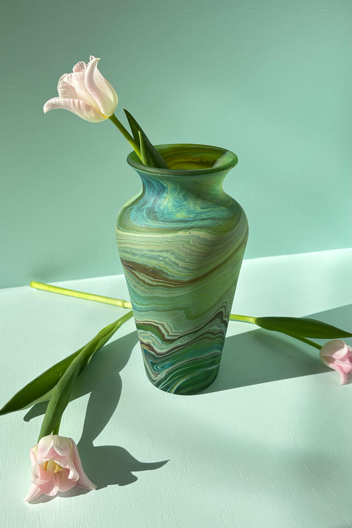 LARGE NARROW LIPPED VASE IN GREEN