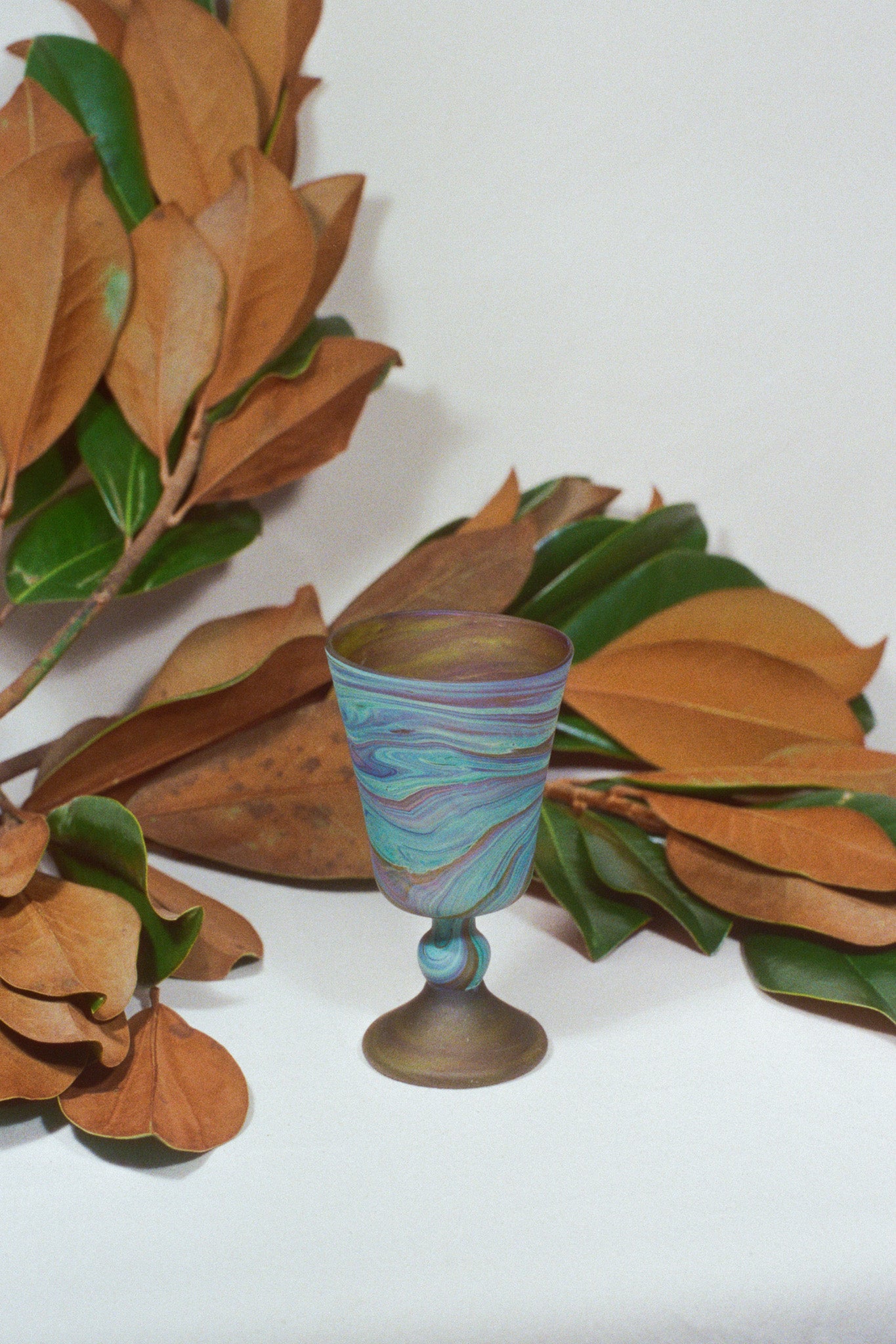 amber mineral handblown glass trumpet drinking goblet 