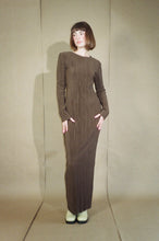 Load image into Gallery viewer, brown lattice maxi dress with vintage back cutouts