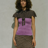 LAUREN BOW SHIRT IN BROWN AND LIGHT PURPLE