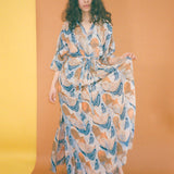 orange blue rayon hand batik wrap dress