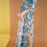 orange blue rayon hand batik wrap dress