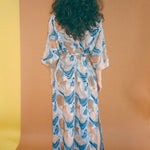 orange blue rayon hand batik wrap dress