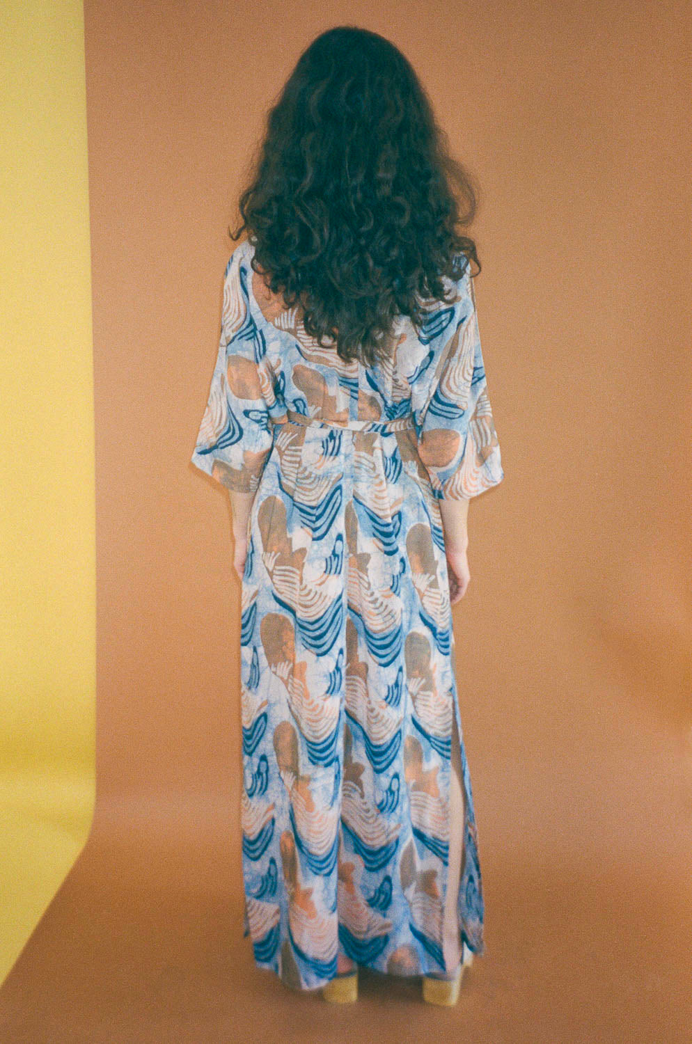 orange blue rayon hand batik wrap dress