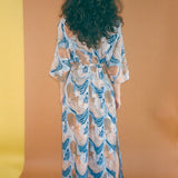 orange blue rayon hand batik wrap dress