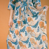 orange blue rayon hand batik wrap dress
