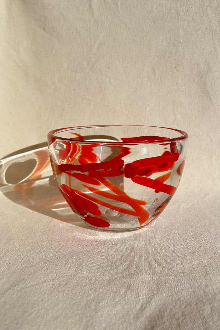 clear red swirled handblown glass bowl