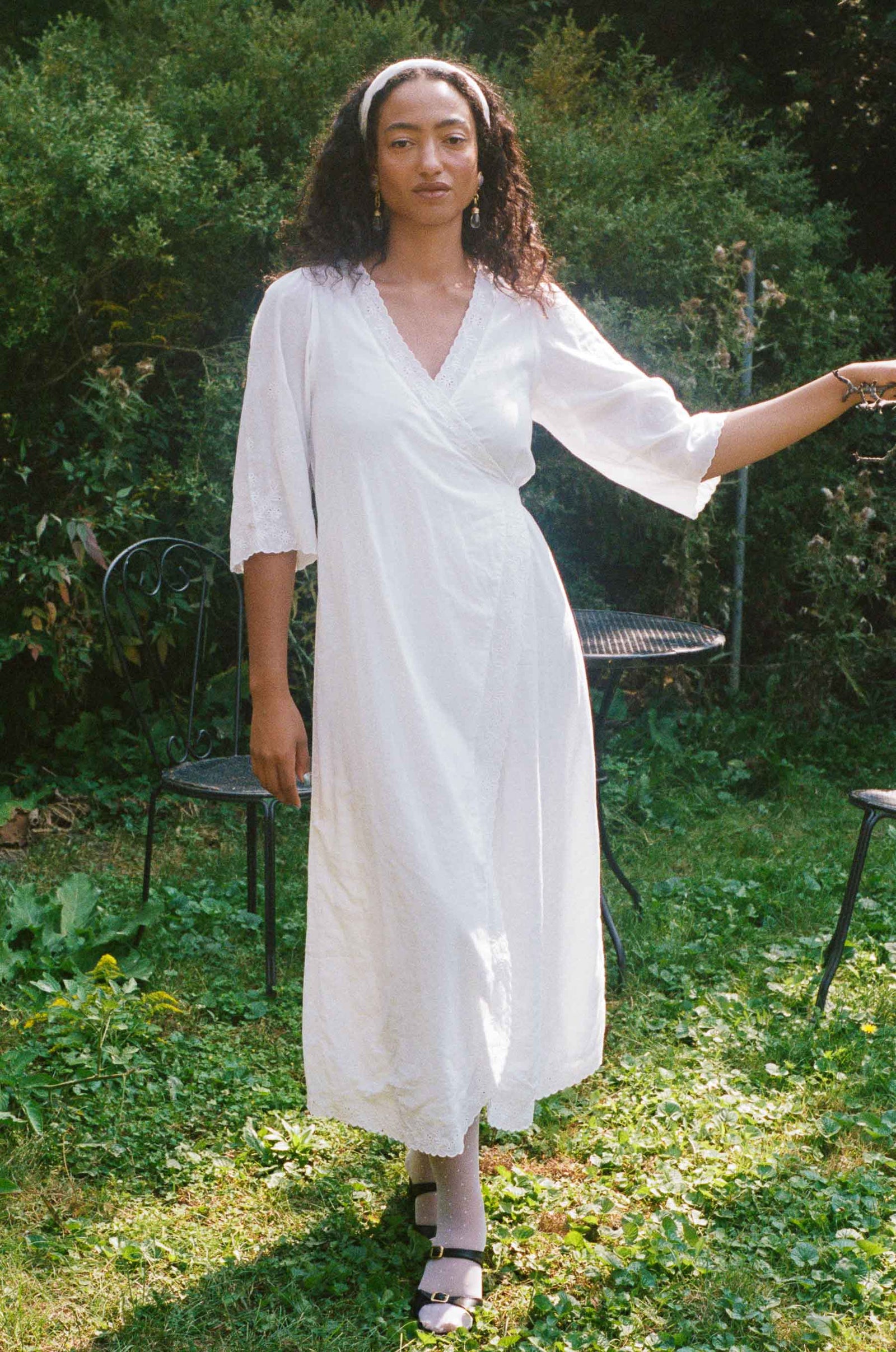 white cotton nightgown wrap dress