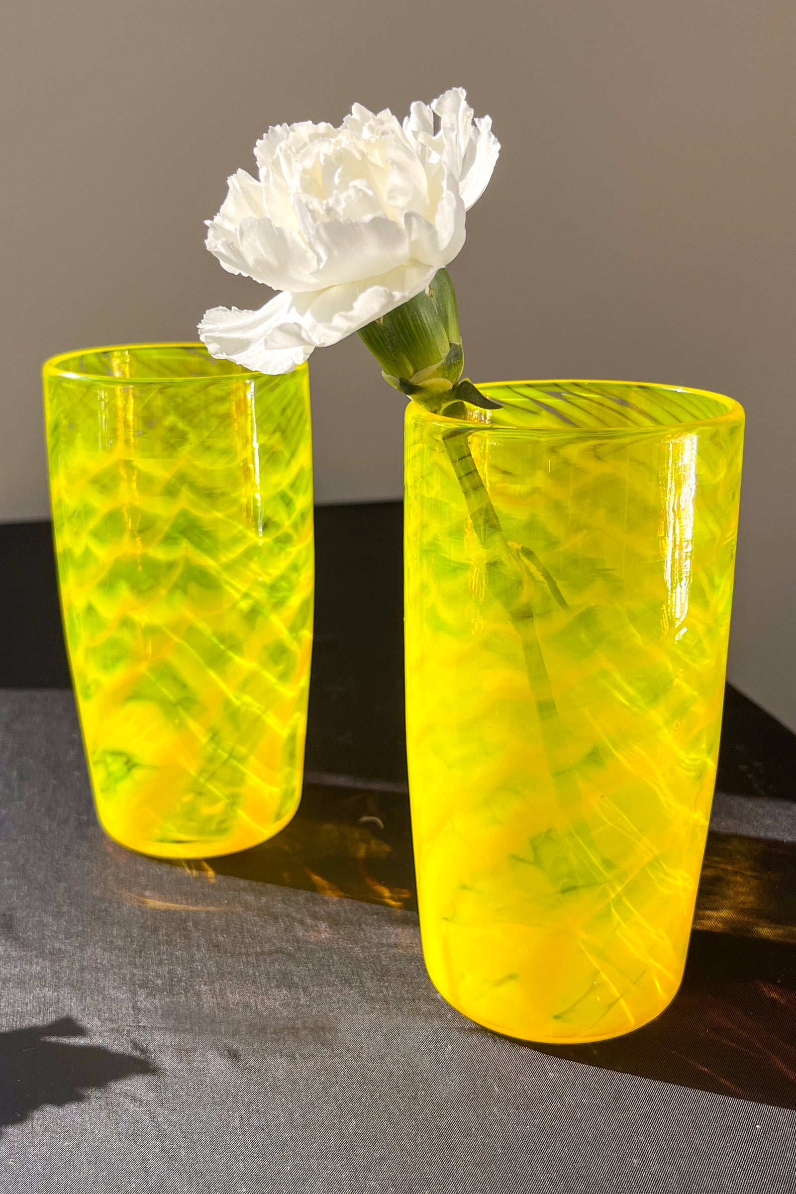 yellow wave handblown glass tumbler