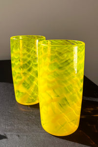 yellow wave handblown glass tumbler